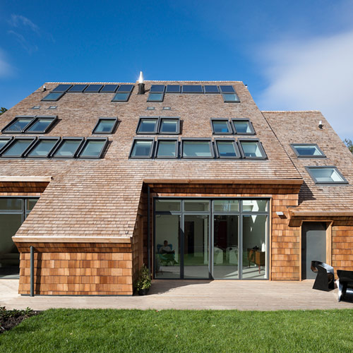 House facade with many roof windows
